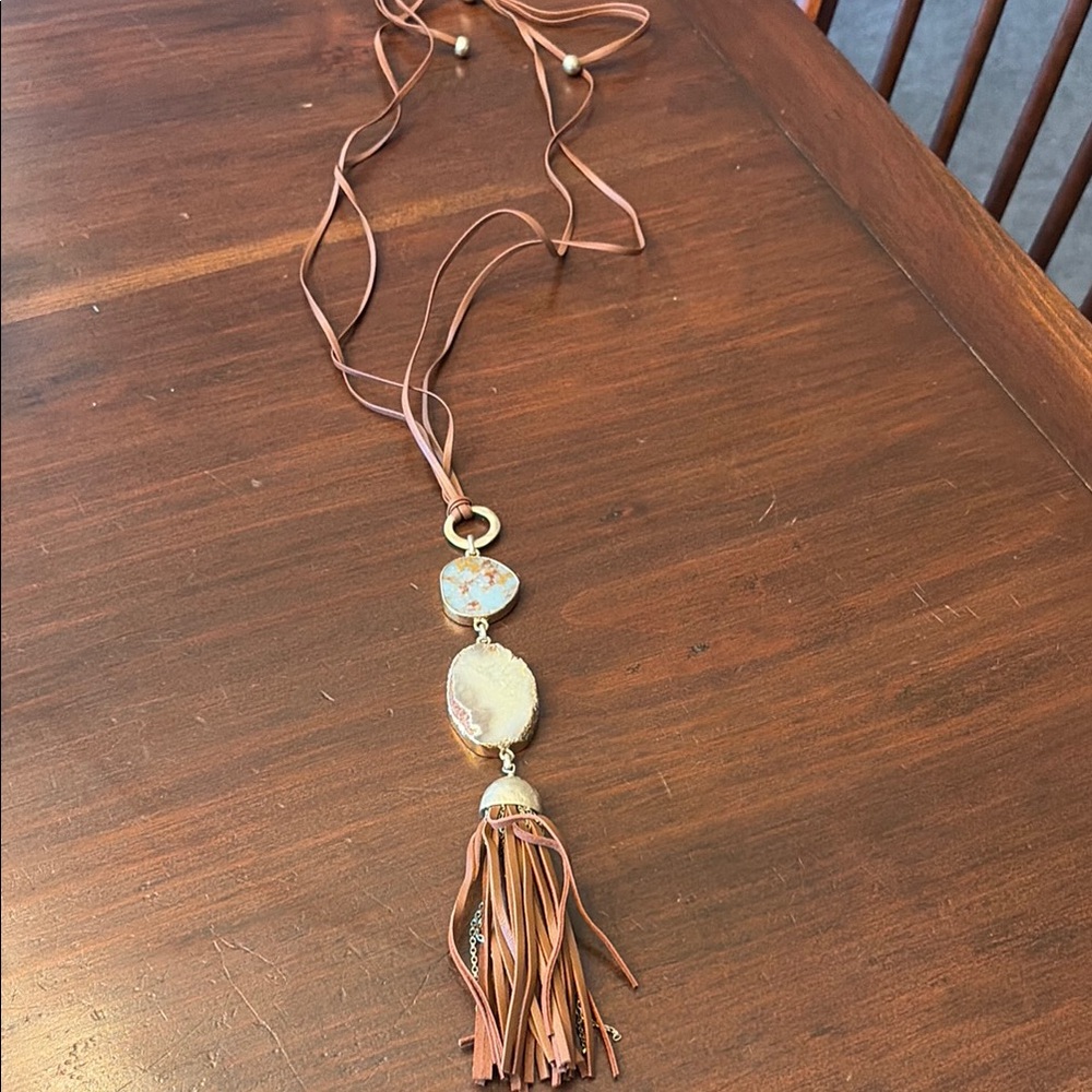 Boho Tassel Pendant Adjustable Necklace in Brown - Aqua Tab style